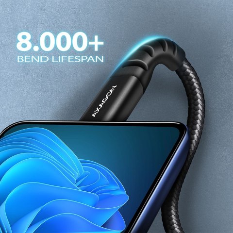 BUCM-CM30AB Kabel USB-C - USB-C 2.0, 3m, PD 60W, 3A, ALU, oplot, Czarny AXAGON