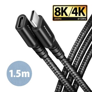 BUCM32-CF15AB Kabel przedłużacz Gen2 USB-C - USB-C 1.5m, 5A, 20Gbps, PD 240W, oplot, czarny AXAGON
