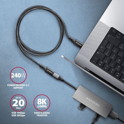 BUCM32-CF15AB Kabel przedłużacz Gen2 USB-C - USB-C 1.5m, 5A, 20Gbps, PD 240W, oplot, czarny AXAGON