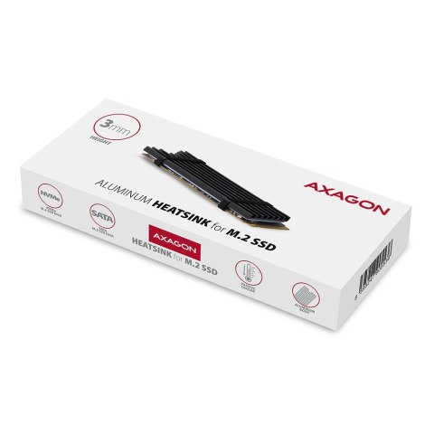 CLR-M2L3 Chłodnica aluminiowa pasywna do dysku M.2 SSD, ALU korpus, silikonowe podkładki termiczne, wysokość 3mm AXAGON