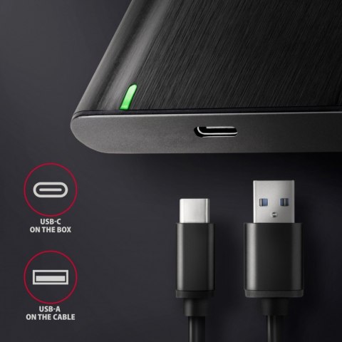 EE25-A6C Bezśrubowa aluminiowa obudowa zewnętrzna USB-C 3.2 Gen 1 - SATA 6G dla 2.5" SSD/HDD AXAGON