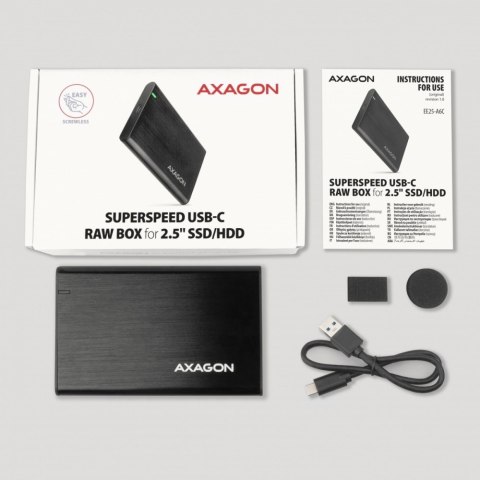 EE25-A6C Bezśrubowa aluminiowa obudowa zewnętrzna USB-C 3.2 Gen 1 - SATA 6G dla 2.5" SSD/HDD AXAGON