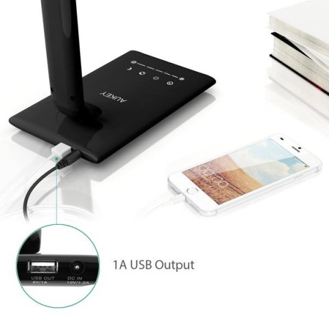 LT-T10 Black lampa biurkowa LED dotykowa | 12W | 3000-6500K | 7 poziomów ściemniania | 5 trybów świecenia AUKEY