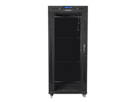 Szafa instalacyjna rack stojąca 19 27U 600x800 czarna, drzwi szklane LCD (Flat pack) Lanberg