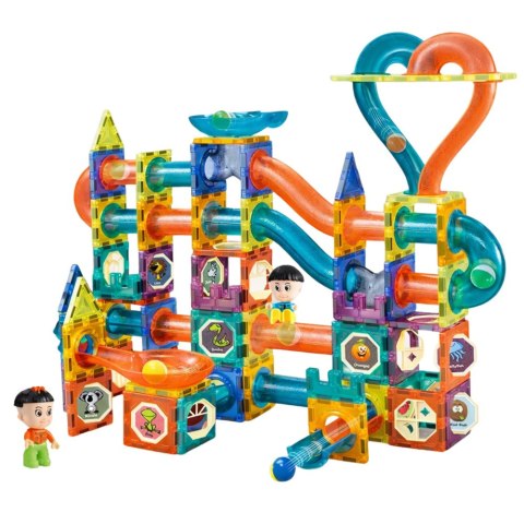 Zestaw Klocki Magnetyczne Tor Kulkowy Zjeżdżalnia Kolorowe 188 el. LEAN Toys