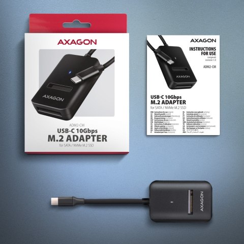ADM2-CM Adapter USB3.2 Gen 2 M.2 NVMe/SATA SSD 10cm USB-C cable AXAGON