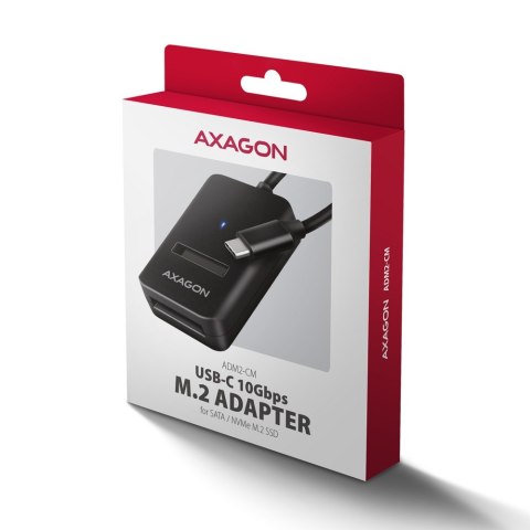ADM2-CM Adapter USB3.2 Gen 2 M.2 NVMe/SATA SSD 10cm USB-C cable AXAGON