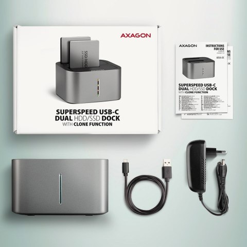 ADSA-DC Stacja dokująca USB 3.2 Gen 1 - 2x SATA 6G 2.5"/3.5" SSD/HDD AXAGON