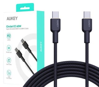 CB-NCC2 kabel USB-C - USB-C 1.8m 60W PD 3A 20V nylonowy oplot czarny AUKEY