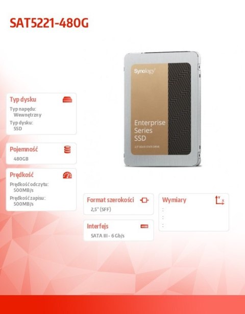 Dysk SATA SSD Enterprise 480GB 2,5 cala 7mm 6Gb/s SAT5221-480G Synology