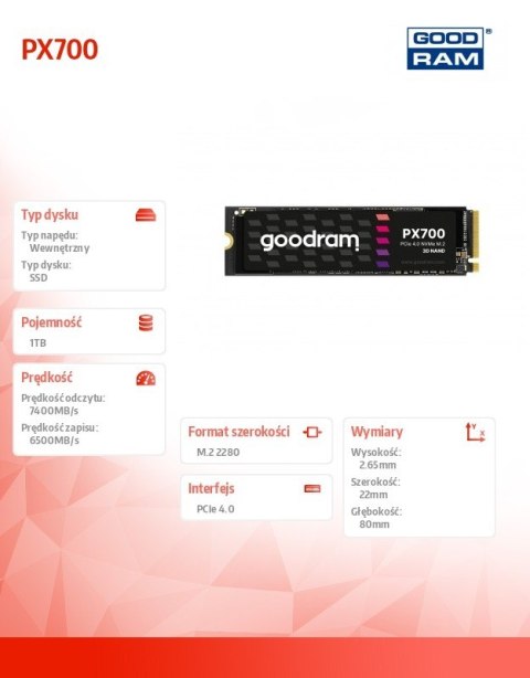 Dysk SSD PX700 1TB M.2 PCIe 2280 4x4 7400/6500MB/s GOODRAM