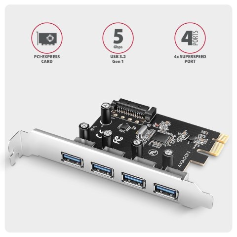 PCEU-430RS Kontroler PCIe 4x port USB 3.2 GEN 1, UASP, chipset Renesas, 15-pin SATA zasilacz AXAGON