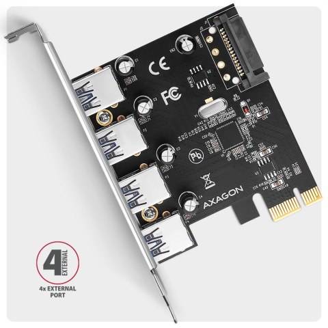 PCEU-430RS Kontroler PCIe 4x port USB 3.2 GEN 1, UASP, chipset Renesas, 15-pin SATA zasilacz AXAGON