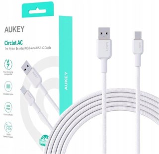 CB-NAC1 kabel USB-C - USB-A 1m 60W PD 3A 20V nylonowy oplot biały AUKEY