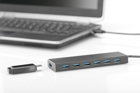 HUB/Koncentrator 7-portowy USB 3.0 SuperSpeed, aktywny, aluminium Digitus