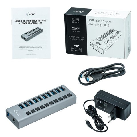 Hub USB3.0 z ładowaniem, 10 portów I-tec