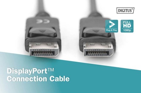 Kabel połączeniowy DisplayPort z zatrzaskami 1080p 60Hz FHD Typ DP/DP M/M czarny 5m Digitus