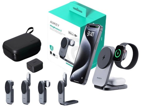 LC-MC312 Slim 3w1 ładowarka bezprzewodowa MagSafe Qi2 15W + ładowarka PD 30W + Etui AUKEY