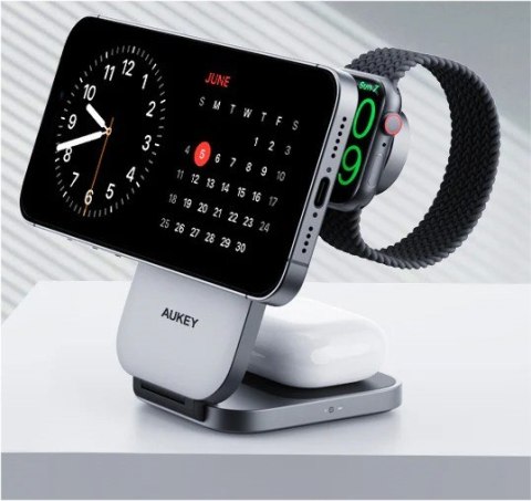 LC-MC312 Slim 3w1 ładowarka bezprzewodowa MagSafe Qi2 15W + ładowarka PD 30W + Etui AUKEY