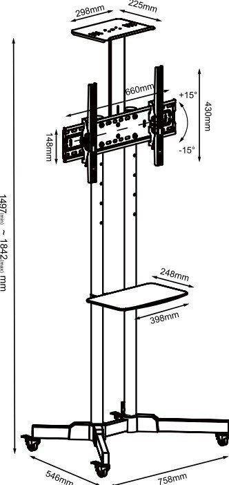 Stand wózek TV TB-ST1 do telewizora do 75 cali 45kg max VESA 600x400 TB