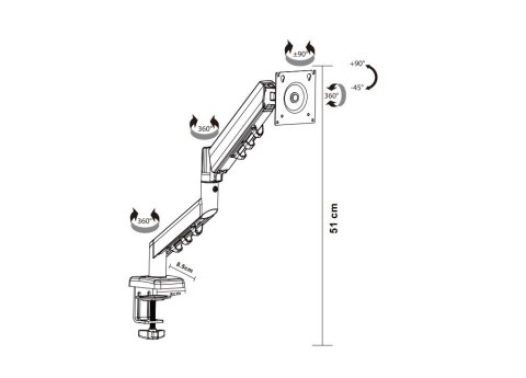 Uchwyt TB-MG3 do monitora na sprężynie gazowej do 26 cali 10kg VESA 100x100 TB