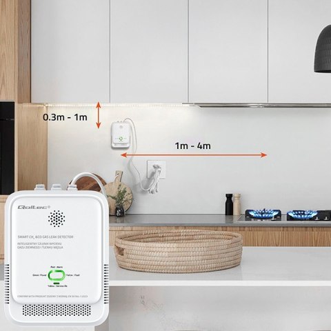 Czujnik wycieku gazu i tlenku węgla | alarm 85dB | LED Qoltec