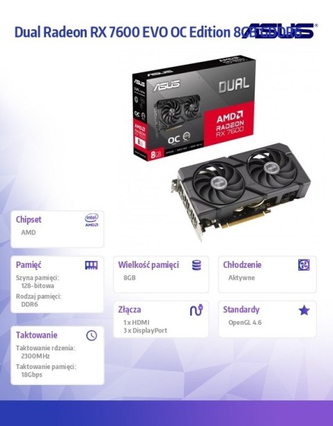 Karta graficzna Dual Radeon RX 7600 EVO OC Edition 8GB GDDR6 Asus