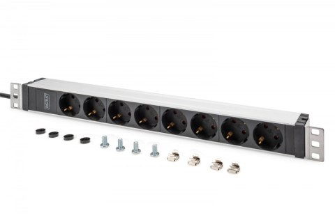 Listwa zasilająca PDU 19" Rack, 8x gniazdo ze stykami ochronnymi unischuko 16A/230V, 1x wtyczka IEC C20, 16A, przewód zasilający Digitus
