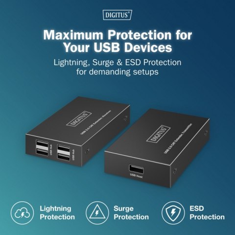 Przedłużacz (extender) po skrętce kat.6 USB 2.0 do 150m, 4x USB-A do 480 Mbps, 1x RJ45 (Gigabit Ethernet) - zestaw (odbiornik/na Digitus