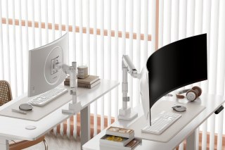 Ramię biurkowe pojedyncze z zaciskiem i sprężyną gazową 1x LCD max. 57" 27kg, VESA: 75x75, 100x100, białe Digitus