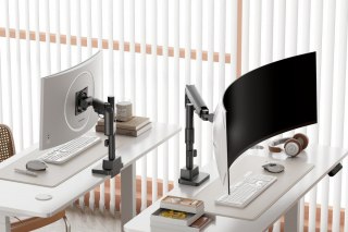 Ramię biurkowe pojedyncze z zaciskiem i sprężyną gazową 1x LCD max. 57" 27kg, VESA: 75x75, 100x100, czarne Digitus