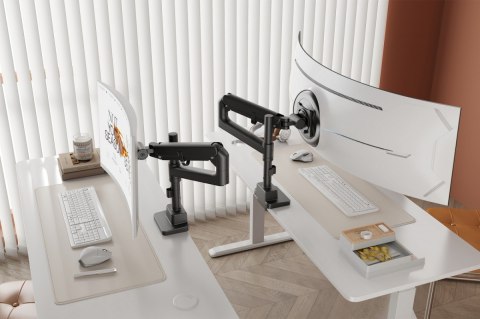 Ramię biurkowe pojedyncze z zaciskiem i sprężyną gazową 1x LCD max. 57" 27kg, VESA: 75x75, 100x100, czarne Digitus