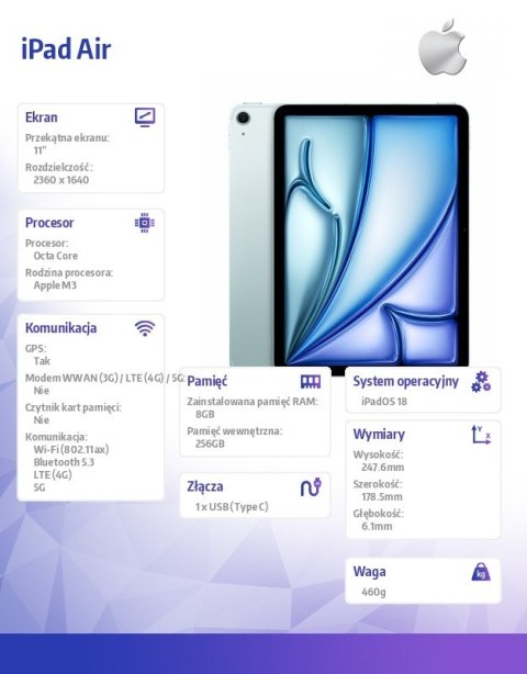 IPad Air 11 cali WiFi + Cellular 256GB Niebieski Apple
