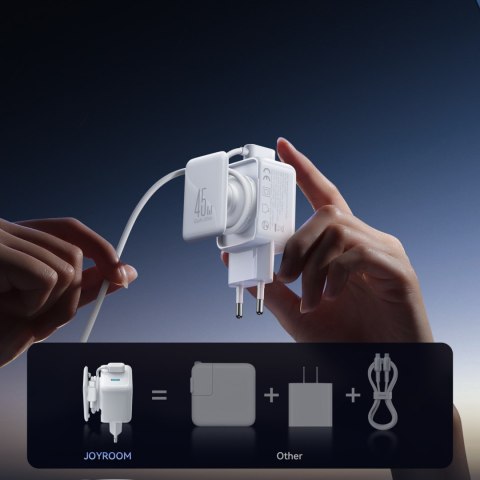 Ładowarka sieciowa GaN z organizerem na kabel 45W - biała JOYROOM