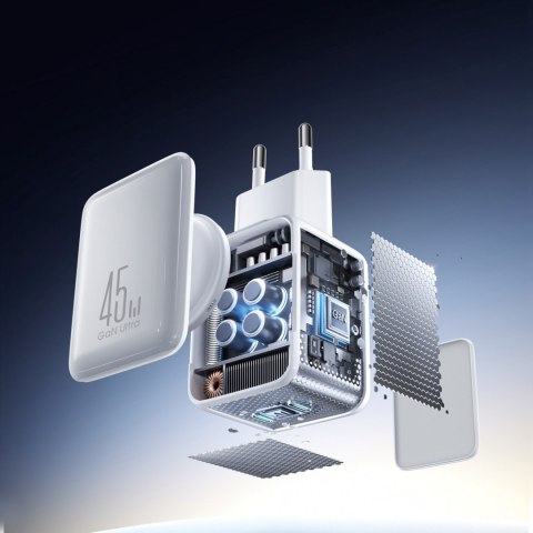 Ładowarka sieciowa GaN z organizerem na kabel 45W - biała JOYROOM