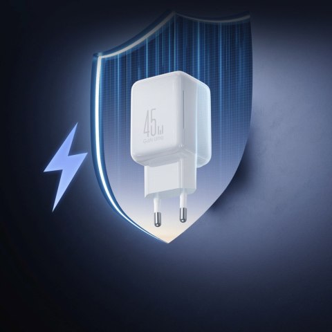 Ładowarka sieciowa GaN z organizerem na kabel 45W - biała JOYROOM