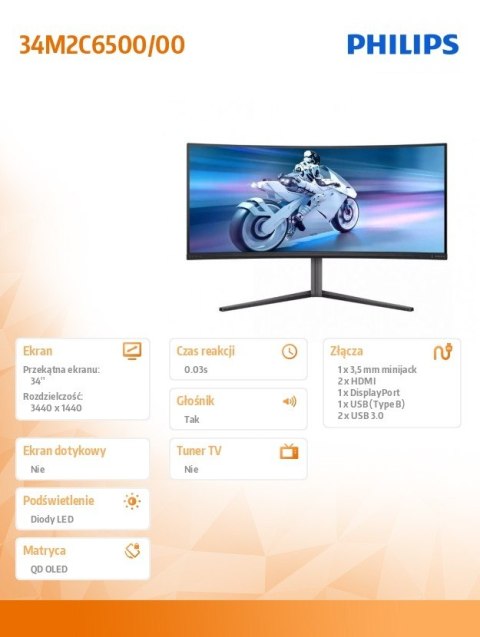 Monitor 34 cale zakrzywiony Evnia 34M2C6500 QD OLED Philips