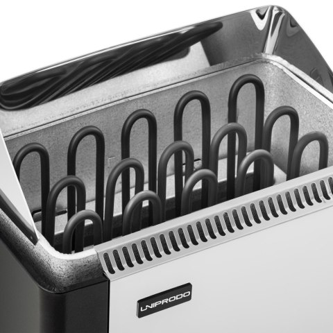 Piec do sauny elektryczny z wbudowanym sterowaniem 8-12 m3 do 110C 400 V 8 kW srebrno-czarny UNIPRODO