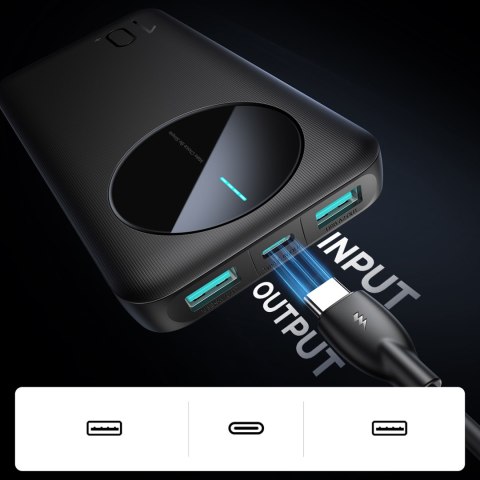 Powerbank JR-PBF12 10000mAh 2.4A 2x USB-A 1x USB-C - czarny JOYROOM