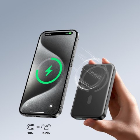 Powerbank indukcyjny 5000mAh USB-A USB-C 20W z kablem USB-C - czarny JOYROOM