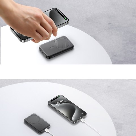 Powerbank indukcyjny 5000mAh USB-A USB-C 20W z kablem USB-C - czarny JOYROOM