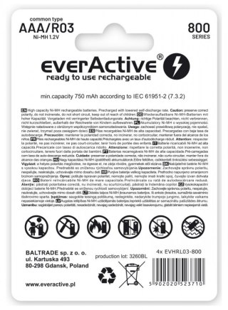 Akumulatory paluszki R03/AAA 800 mAH blister 4 szt. EverActive