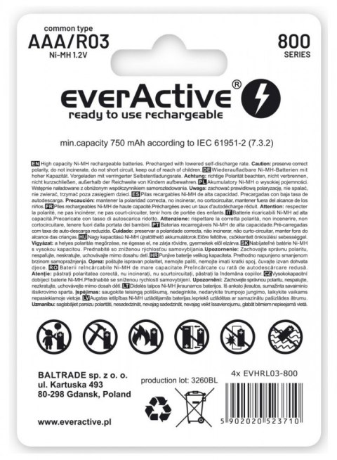 Akumulatory paluszki R03/AAA 800 mAH blister 4 szt. EverActive