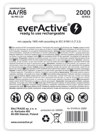 Akumulatory paluszki R6/AA 2000 mAH, blister 4 szt. EverActive