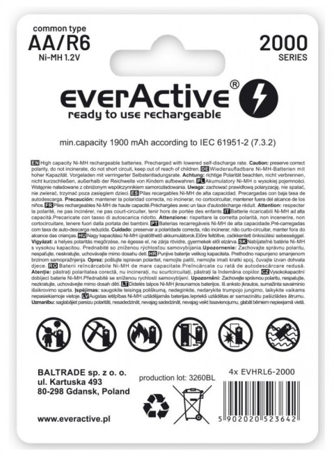 Akumulatory paluszki R6/AA 2000 mAH, blister 4 szt. EverActive