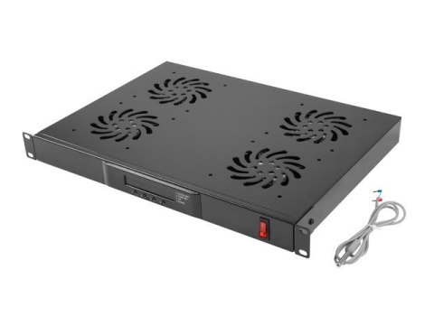 Panel wentylacyjny LCD poziomy 1U z termostatem do szaf, 19 cali, 4 wentylatory, 230V, czarny Lanberg