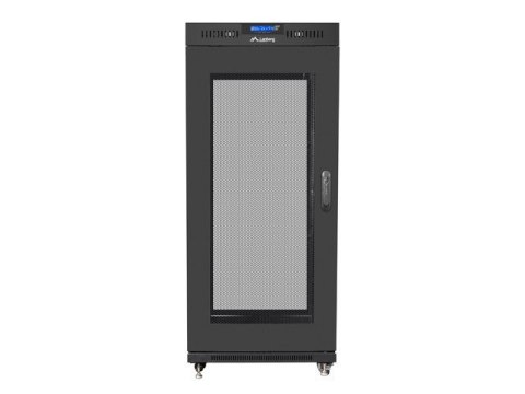 Szafa instalacyjna rack stojąca 19 27U 600x800 czarna, drzwi perforowane LCD (Flat Pack) Lanberg