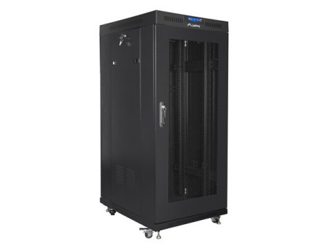 Szafa instalacyjna rack stojąca 19 27U 600x800 czarna, drzwi perforowane LCD (Flat Pack) Lanberg