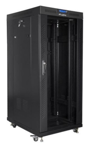 Szafa instalacyjna rack stojąca 19 cali 27u 800x1000 czarna drzwi szklane LCD (flat pack) Lanberg