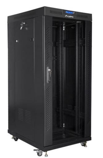 Szafa instalacyjna rack stojąca 19 cali 27u 800x1000 czarna drzwi szklane LCD (flat pack) Lanberg